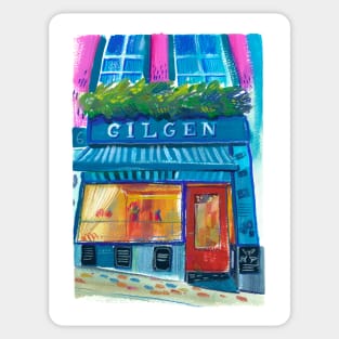 Gouache and colored pencils urban sketch | Gilgen Store Sticker